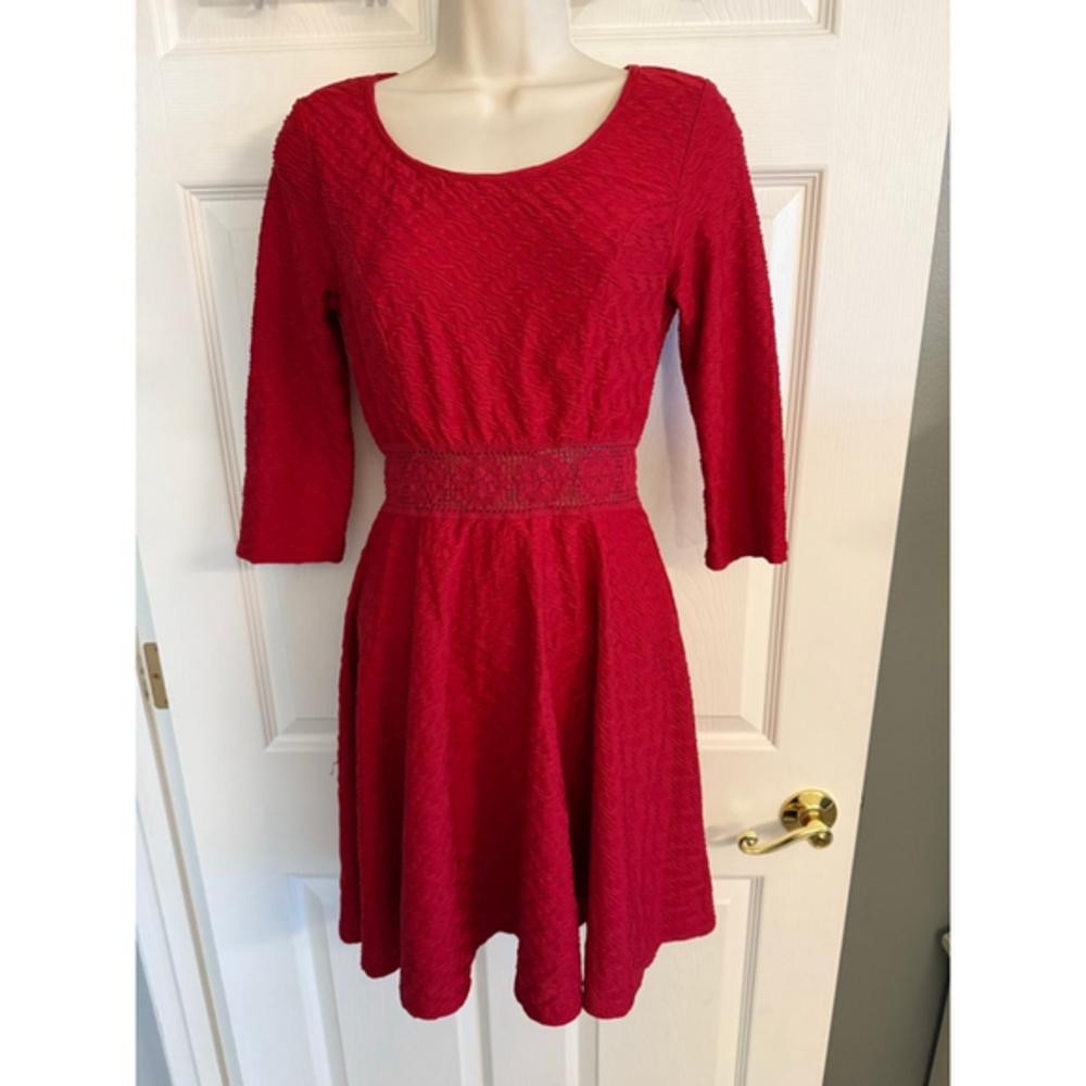 American Rag Cie Women's Red Lace Overlay 1/2 Sleeve Dress, Sm Y2K Skater style